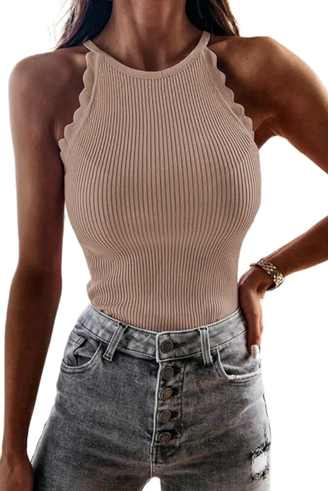 Amazon.com: Paitluc Womens Halter Neck Tanks Tops Casual Loose Sleeveless Backless Camis Shirts S... | Amazon (US)