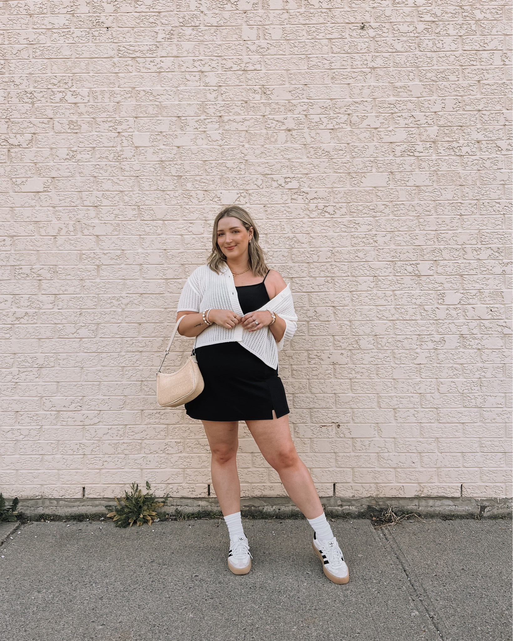 Midsize summer outfit - black active dress (size L), crochet short sleeve cardigan (linked similar options), adidas sambas, straw handbag


#LTKmidsize #LTKcanada #LTKsummer