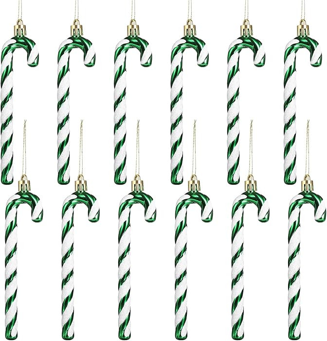 GWHOLE Candy Canes Christmas Candy Cane Ornaments, 12Pcs Green and White for Christmas Tree Decor... | Amazon (US)
