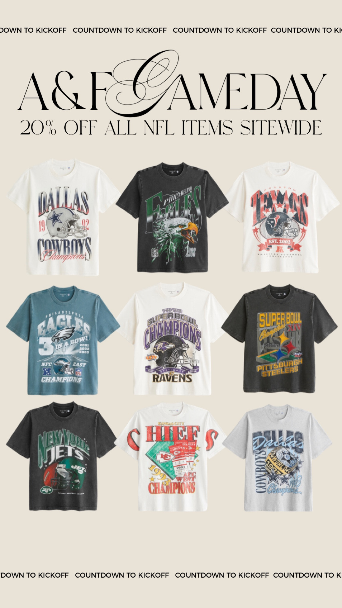 Abercrombie NFL merchandise 20% off sitewide! 

#LTKBacktoSchool #LTKFallSale #LTKSeasonal