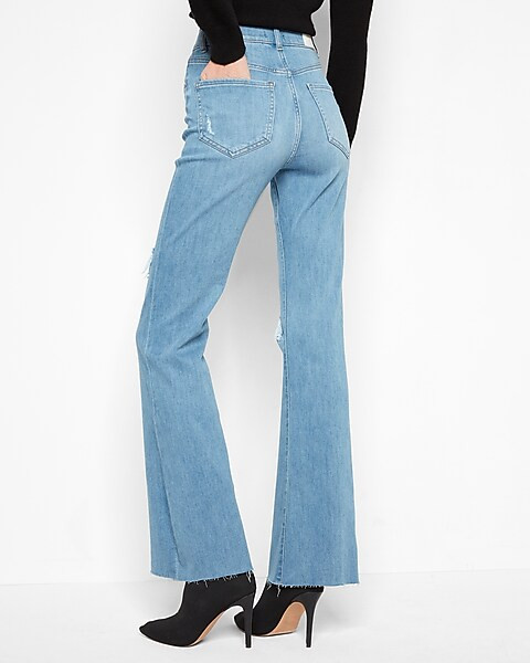 Conscious Edit High Waisted Light Wash Ripped Flare Jeans | Express