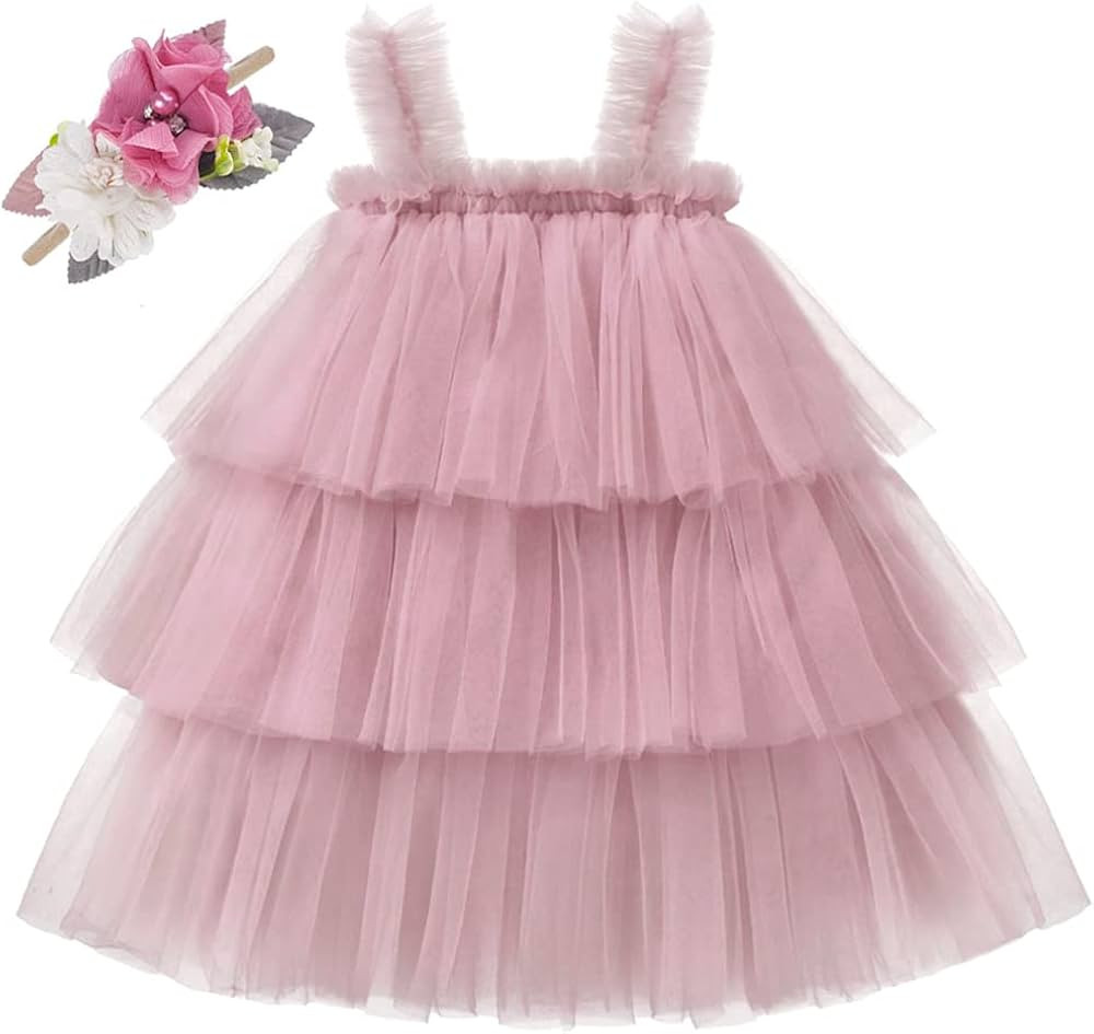 Tutu Dreams Flower Girl Tutu Dress 3 Layer Tulle Ruffles Baby Toddler Girls Princess Dresses with... | Amazon (US)
