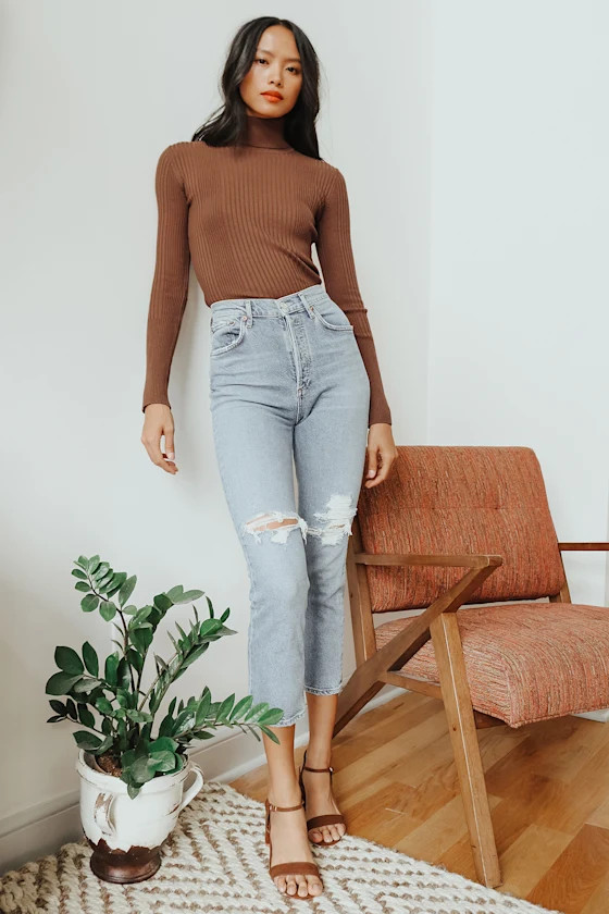 Chic Observations Brown Ribbed Turtleneck Sweater Top | Lulus (US)