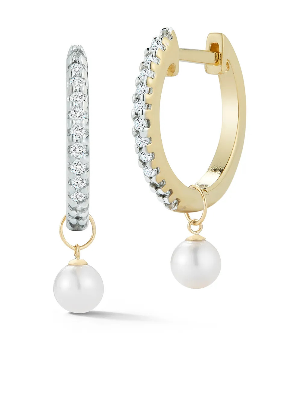 14kt yellow gold diamond detachable drop pearl huggie earrings | Farfetch Global