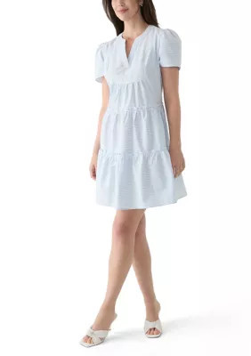 Crown & Ivy Women's Tiered Stripe Dress, Blue, Large | Belk