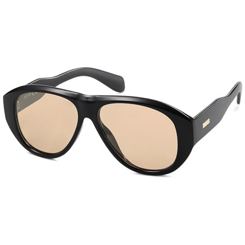 SOJOS Retro Oversized Polarized Aviator Sunglasses for Women Men Vintage 70s Style UV Protection Sunnies SJ2328, Black Frame/Light Brown Lens | Amazon (US)