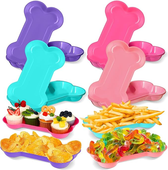 Nitial 60 Pcs Dog Bone Shaped Serving Trays, Plastic Dog Birthday Decorations Colorful Pet Patrol... | Amazon (US)