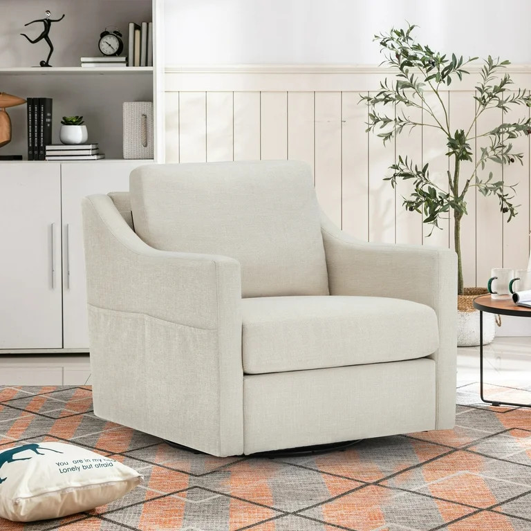 Homrest Swivel Accent Chair,Linen Fabric Armchair w/Removable Cover for living room,Beige - Walma... | Walmart (US)