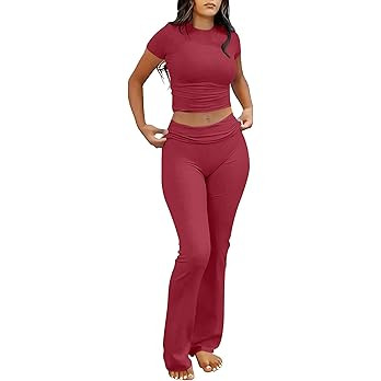 ANRABESS Lounge Sets for Women 2 Piece Foldover Yoga Flare Leggings Pants Crop Tops Casual Y2K Ou... | Amazon (US)