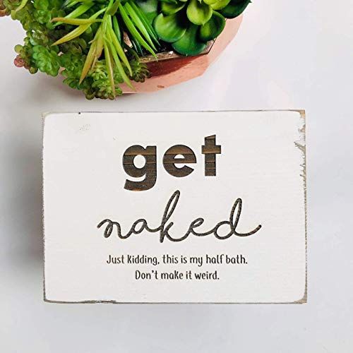 Etch & Ember Funny Bathroom Signs - Get Naked, Half Bath - Farmhouse Style Decor - Rustic Wood Si... | Amazon (US)