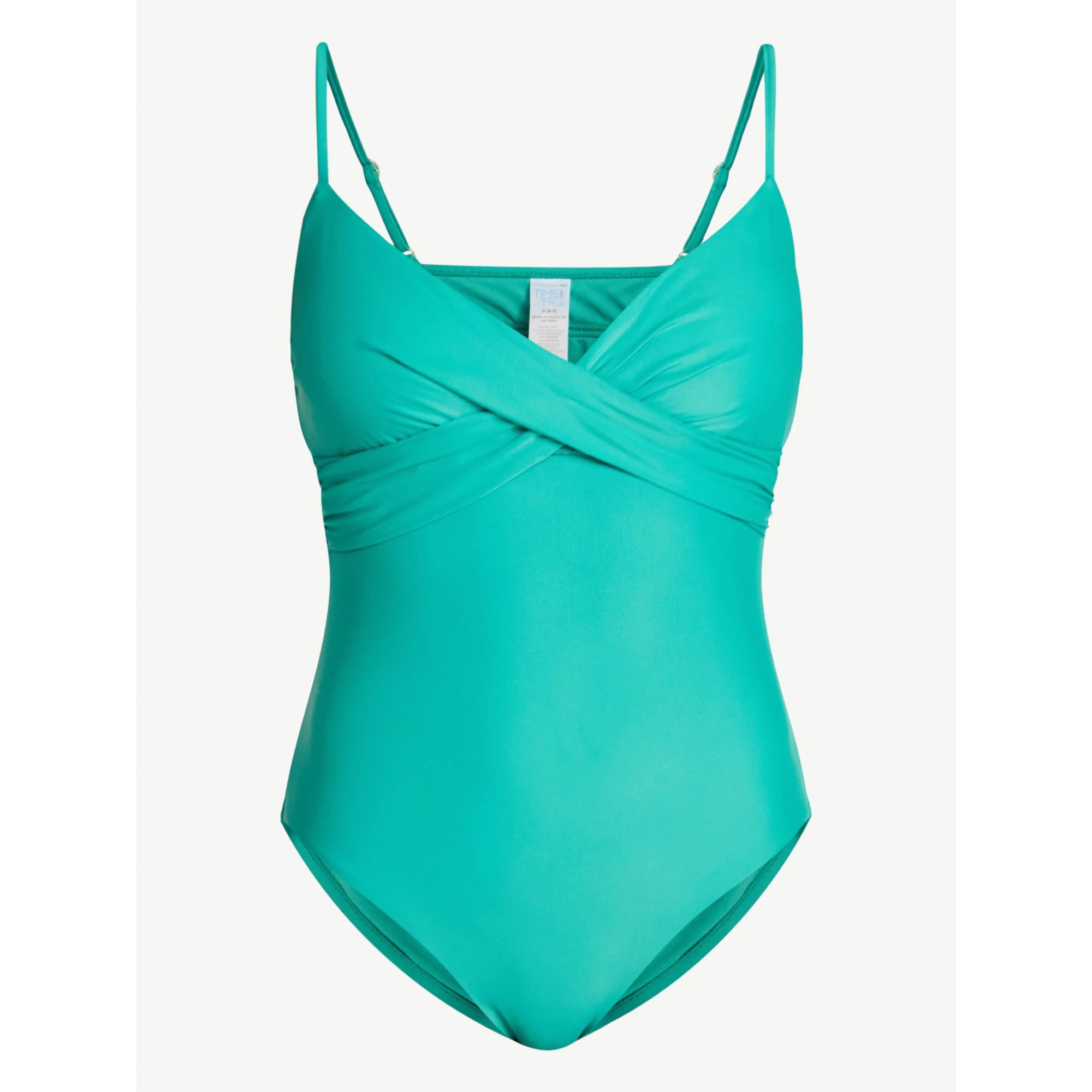 Time and Tru Women's and Women's Plus Size Ruched Front One Piece Swimsuit, Sizes XS-3X | Walmart (US)