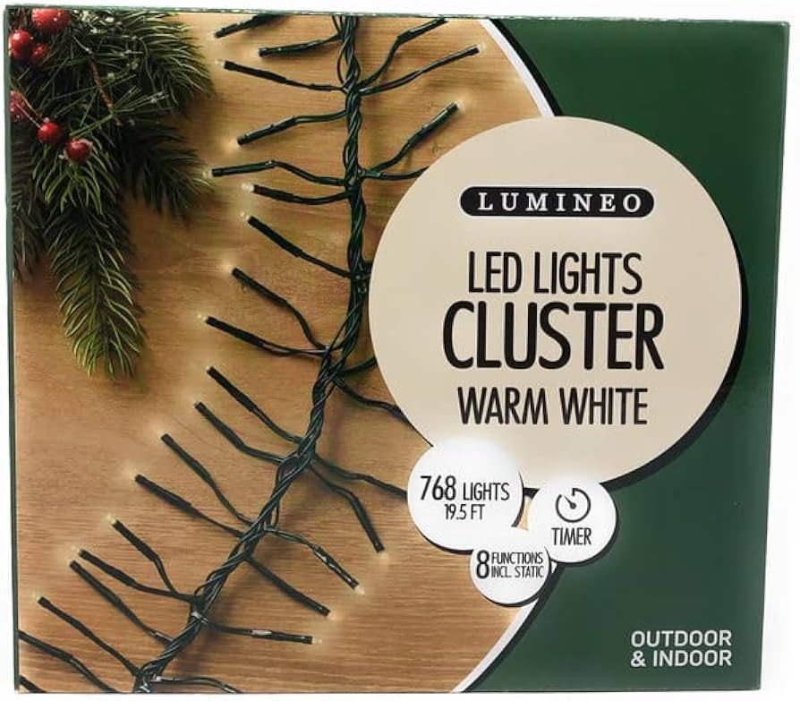 Lumineo 768 LED Warm White Christmas Cluster Lights Set, Green Wire 19.5 Ft | Amazon (US)