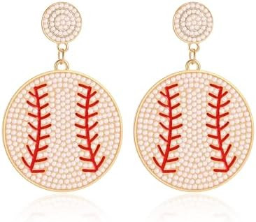 Beaded Game Day Baseball Football Earrings for Women Handmade Bead Crystal Drop Dangle Sports Ear... | Amazon (US)