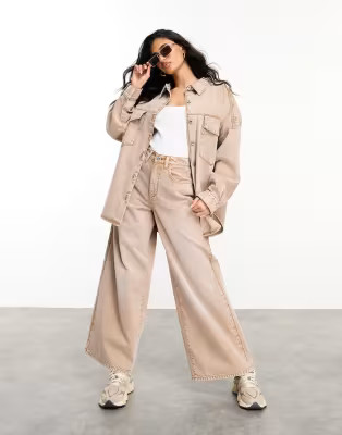 ASOS DESIGN Weekend Collective wide leg jeans and jacket in acid wash brown | ASOS (Global)