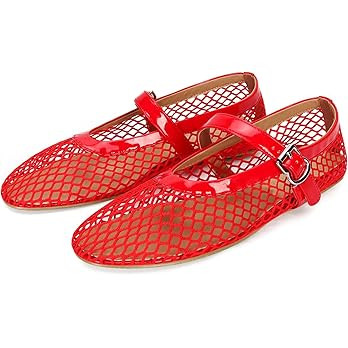 DOEYG Mesh Ballet Flats for Women Buckle Strap Comfy Casual Office Fishnet Ballerina Flat Shoes | Amazon (US)