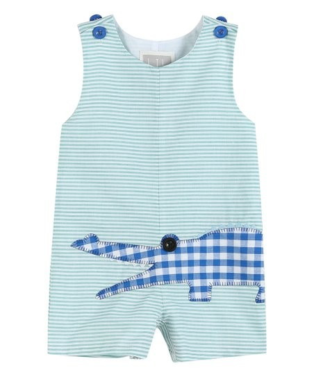 Aqua Stripe Plaid Gator Shortalls - Infant & Toddler | Zulily