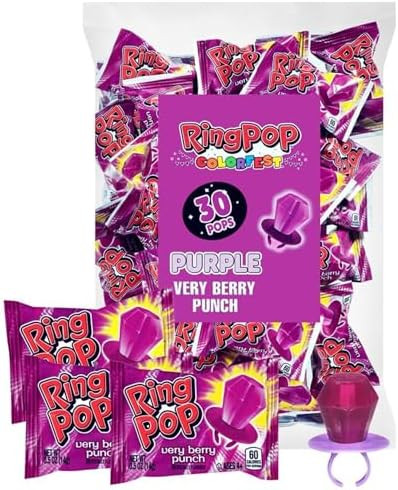 Ring Pop Purple Valentine's Candy Lollipops, 30Ct Bulk Individually Wrapped in Very Berry Punch F... | Amazon (US)