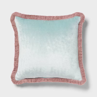 Velvet Contrast Fringe Dec Pillow Square Light Teal Blue/Pink - Threshold™ | Target
