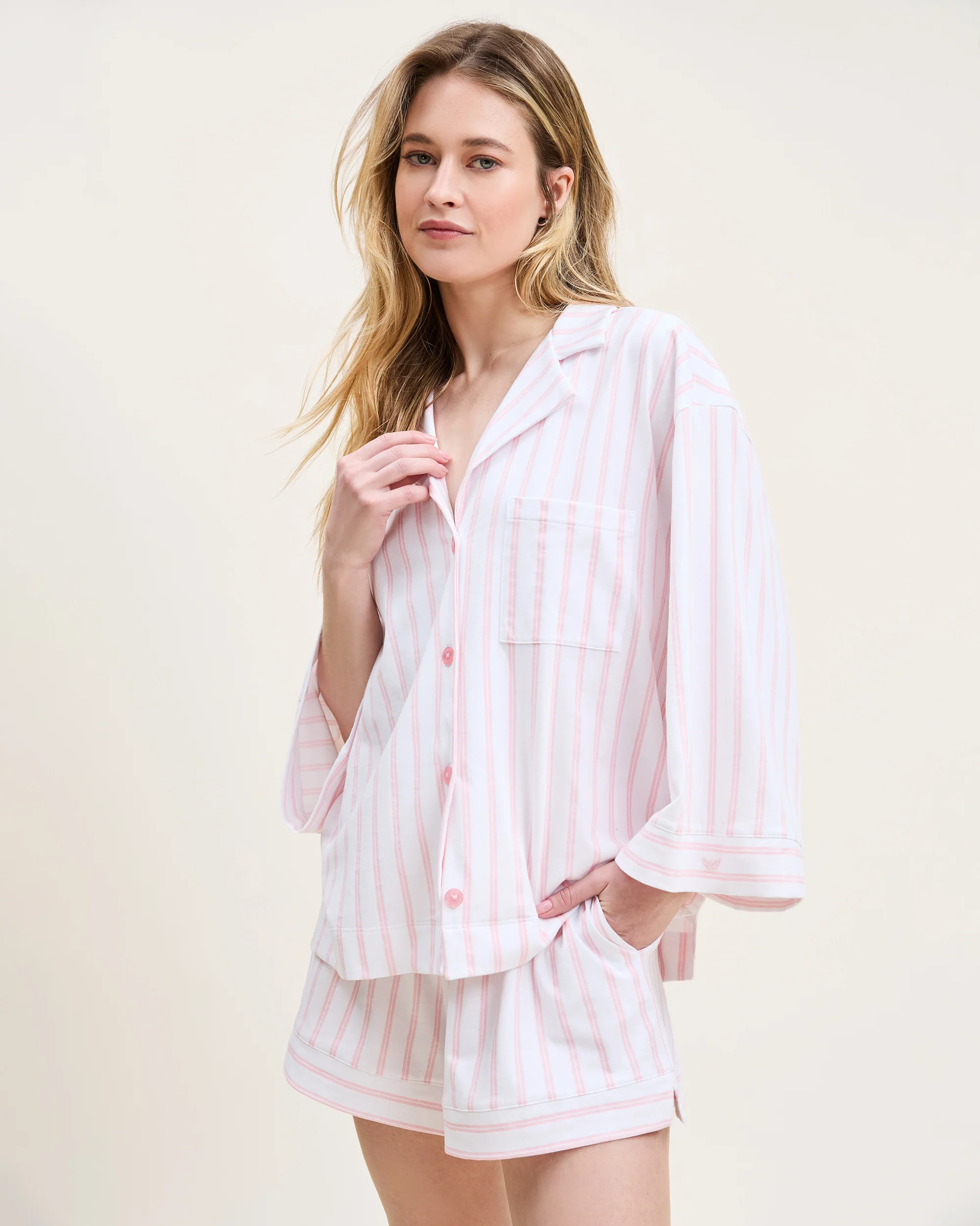 The Olivia Pima Short Set in Pink Stripe | Petite Plume