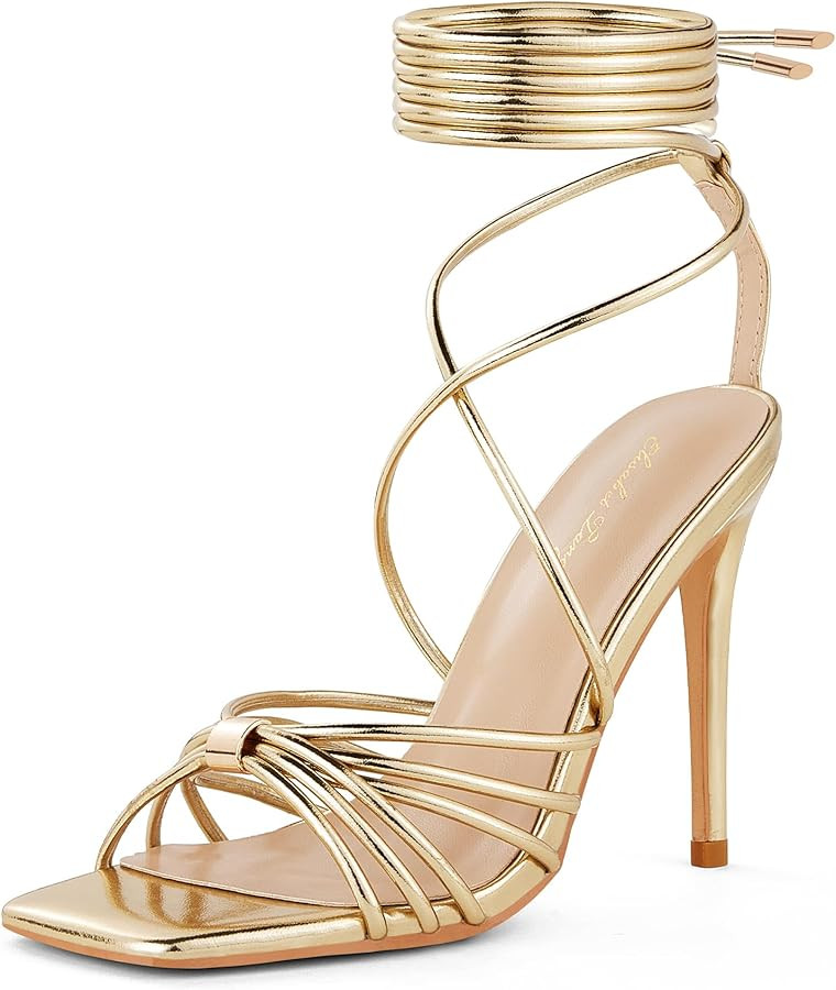 Elisabet Tang Women Strappy Heeled Sandals Lace Up 4 Inch Stilettos Square Open Toe High Heels An... | Amazon (US)