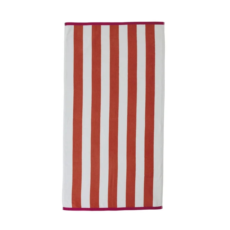 Better Homes & Gardens Oversized Reversible Cotton Blend Red & Orange Cabana Striped Beach Towel,... | Walmart (US)
