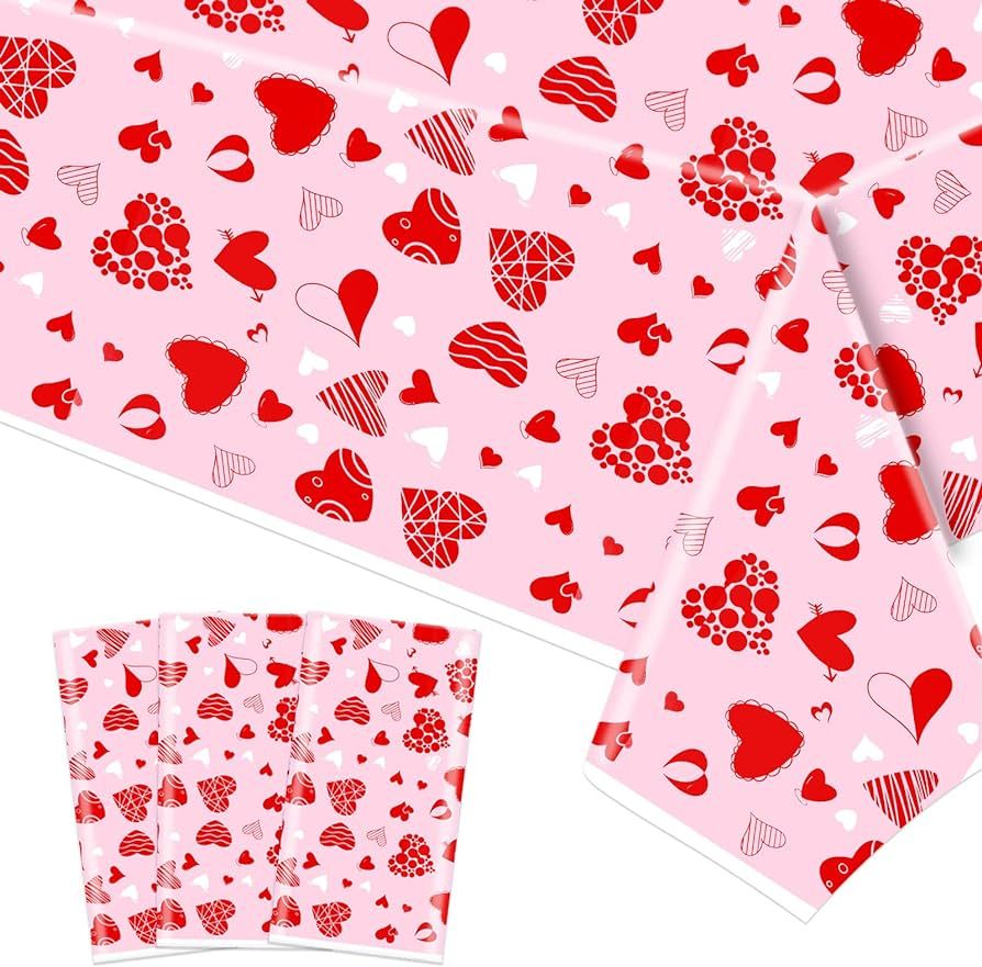 HOWAF Valentine's Day Tablecloths,Pink Love Heart Disposable Table Cover for Valentines Party Dec... | Amazon (US)