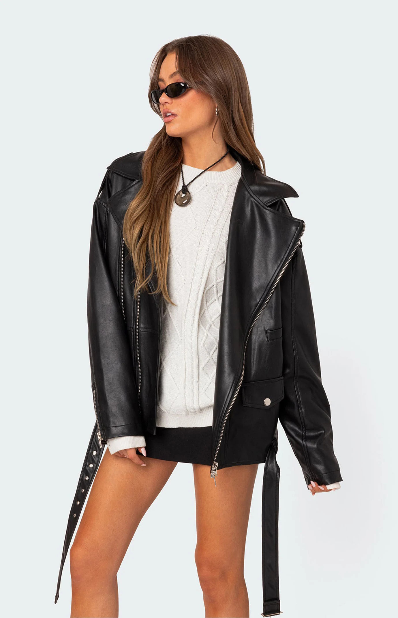 Edikted Women's Wrenley Oversized Faux Leather Jacket in Black - Size Small | PacSun