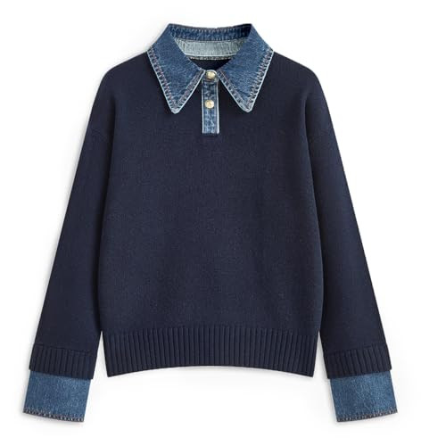 ETCYY Womens Oversized Sweater Cozy Fall Long Sleeve Button Up Denim Polo Pullover Tops Sweatshir... | Amazon (US)