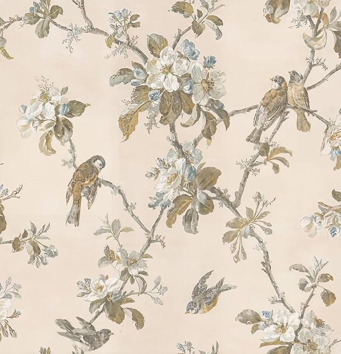 Vintage Floral Peel and Stick Wallpaper, Flowers and Birds, Self-Adhesive, Removable Wallpaper Wa... | Amazon (US)