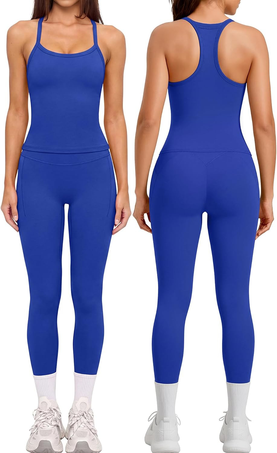 SUUKSESS Women 2 Piece Workout Sets Compression Leggings Racerback Tops | Amazon (US)