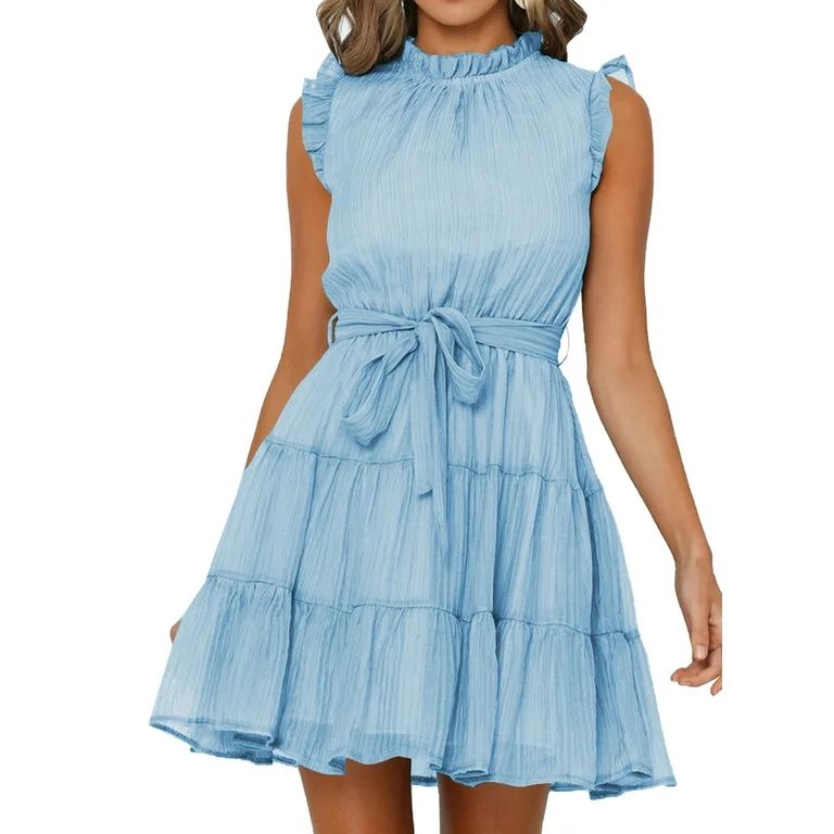 Dokotoo Sky Blue Swing A-line Dress for Women Relaxed Fit Ruffle Frill Sleeveless A-line Dresses ... | Walmart (US)