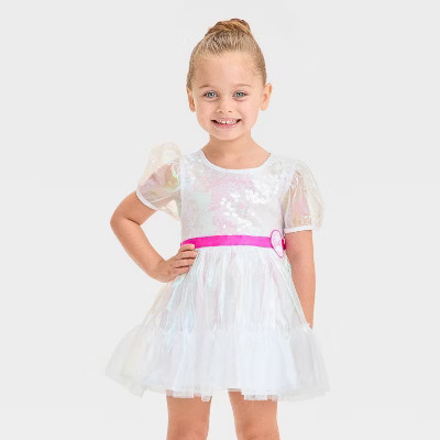 Toddler Girls' Mattel Barbie Dream Closet 1990 Inspired "Crystal Barbie" Tulle Dress - White 3T | Target