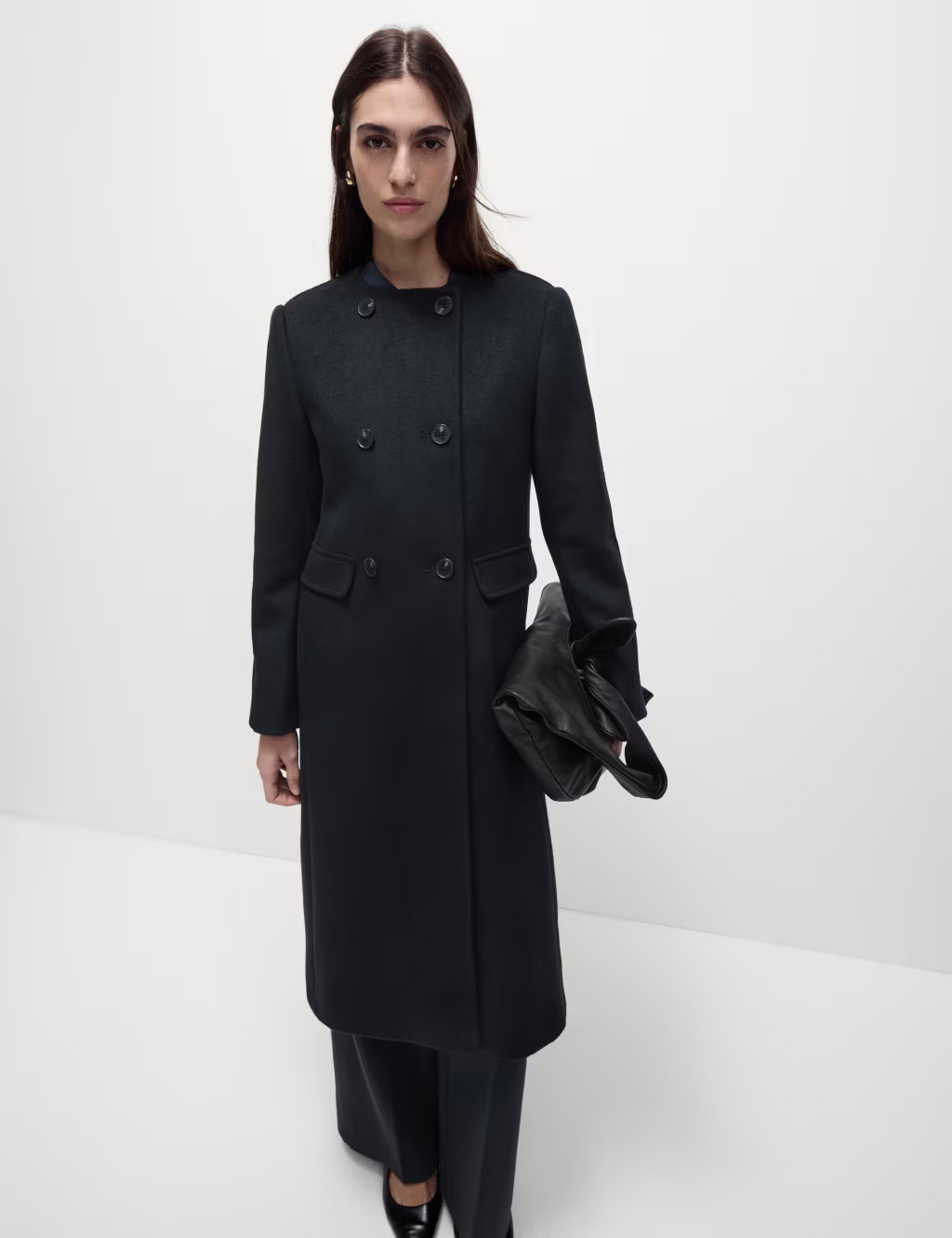 Wool Blend Collarless Longline Coat | Marks & Spencer (UK)