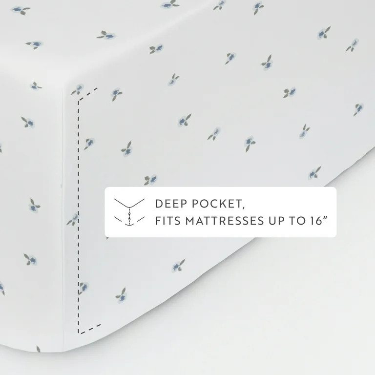 Noble Linens 4 Piece Ditsy Pattern Microfiber Bed Sheets, Blue Floral, Queen | Walmart (US)