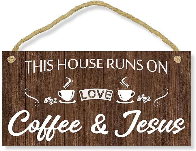 CAHUNXIE Coffee Sign - Kitchen Coffee Bar Decor - Farmhouse Kitchen Plaque 5"x10" Rustic Wood Han... | Amazon (US)
