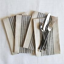 Solino Home Farmhouse Linen Dinner Napkins 20 x 20 Inch - 100% Pure Linen Stripe Black and Natura... | Amazon (US)