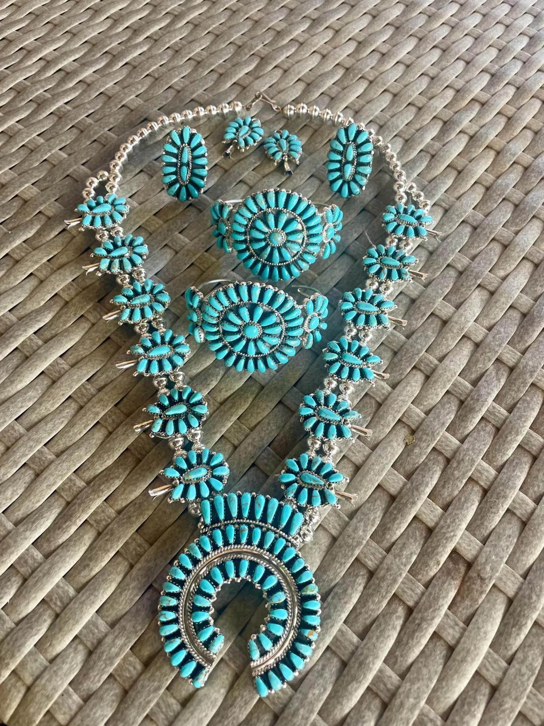 Turquoise & Sterling Silver Navajo Handmade Large Squash Blossom Set Handmade Statement Vintage S... | Etsy (US)