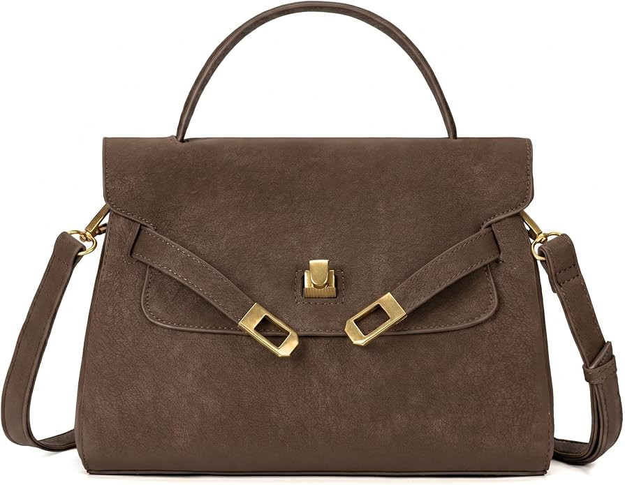 ALEX & MIA Suede Shoulder Bag for Women，Top Handle Flap Handbag with Gold-Tone Lock，Elegant V... | Amazon (US)