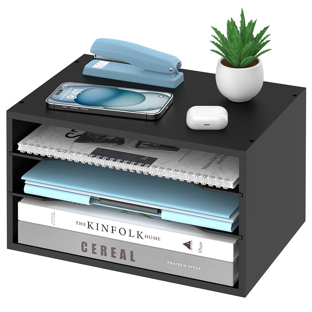 Wood Desk Organizer, 3 Tier Paper Sorter for Desktop with Adjustable Storage Shelves, Desktop Mai... | Amazon (US)