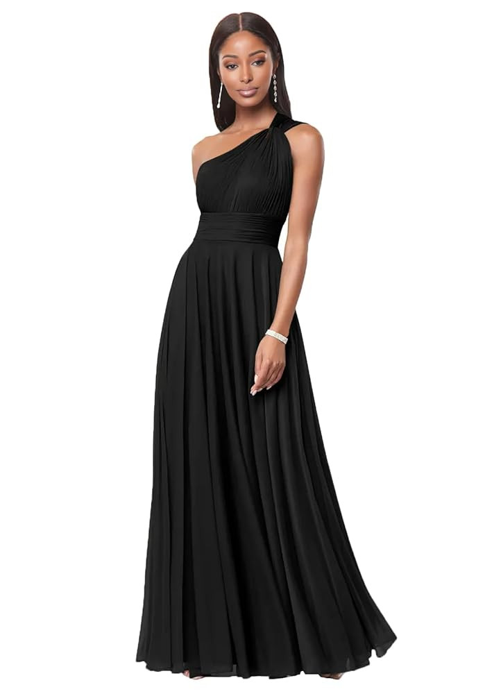 One Shoulder Bridesmaid Dresses for Women A Line Pleated Chiffon Long Formal Wedding Guest Dress ... | Amazon (US)