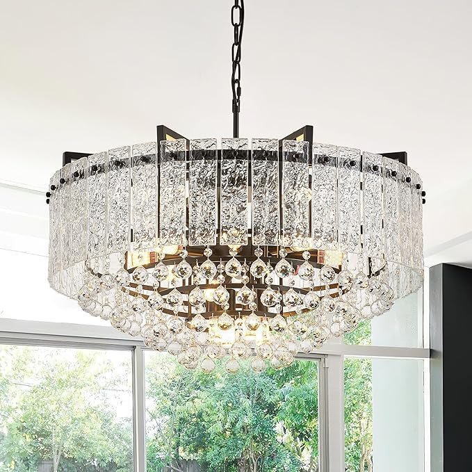 29.2" 16-Light Modern Glass Chandelier Light Fixtures Large Black 4-Tier Crystal Beads Chandelier... | Amazon (US)