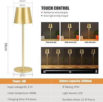 BGFHome Cordless Table Lamp LED Desk lamp,5000mAh Rechargeable Touch Night Light Wireless Minimal... | Amazon (US)