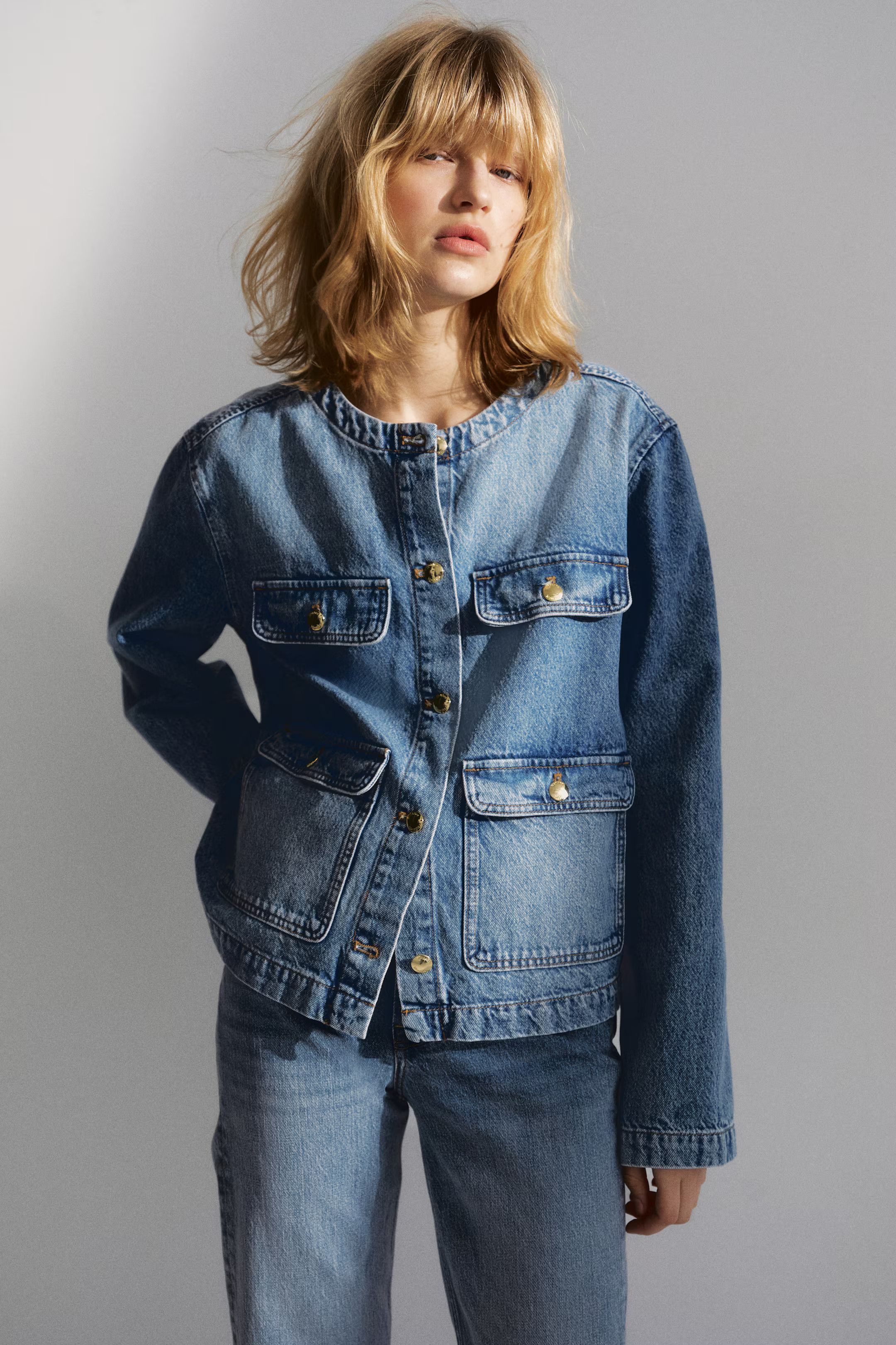Collarless Denim Jacket | H&M (US + CA)