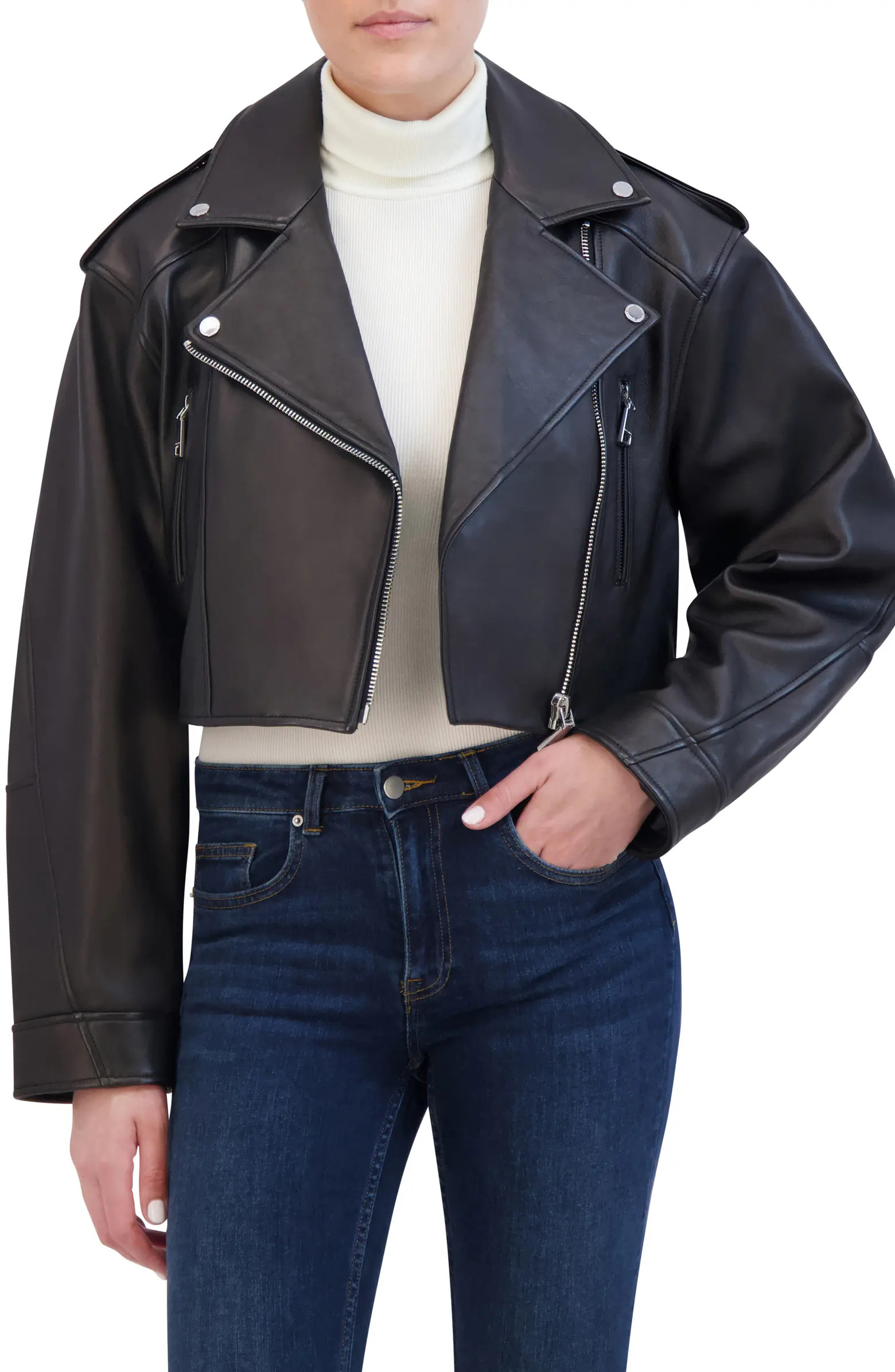 Rebecca Minkoff Oversize Crop Leather Jacket | Nordstrom | Nordstrom