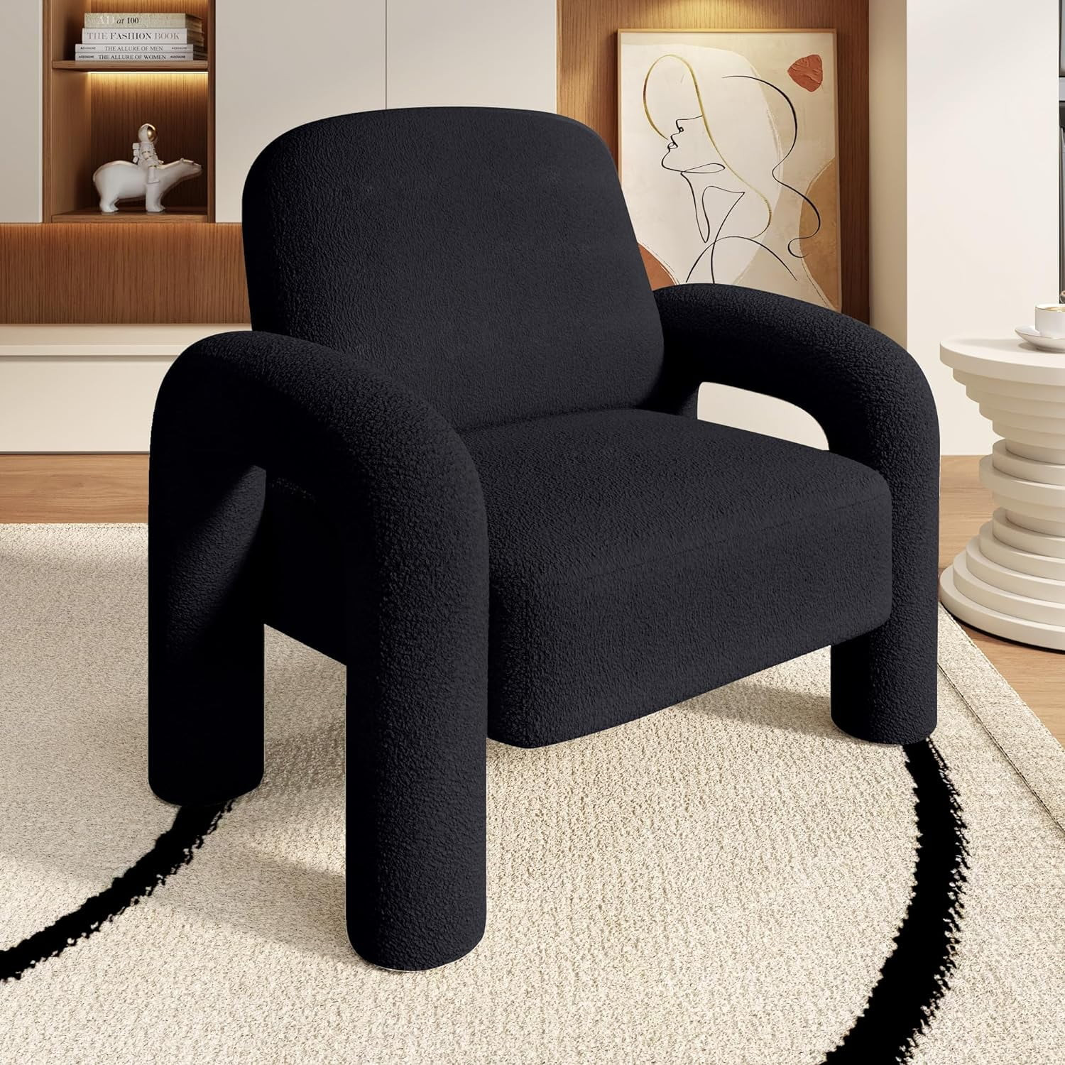 SEYNAR Modern Sherpa Accent Chair, Teddy Upholstered Armchair Single Sofa, Cozy Fluffy Reading Ch... | Walmart (US)