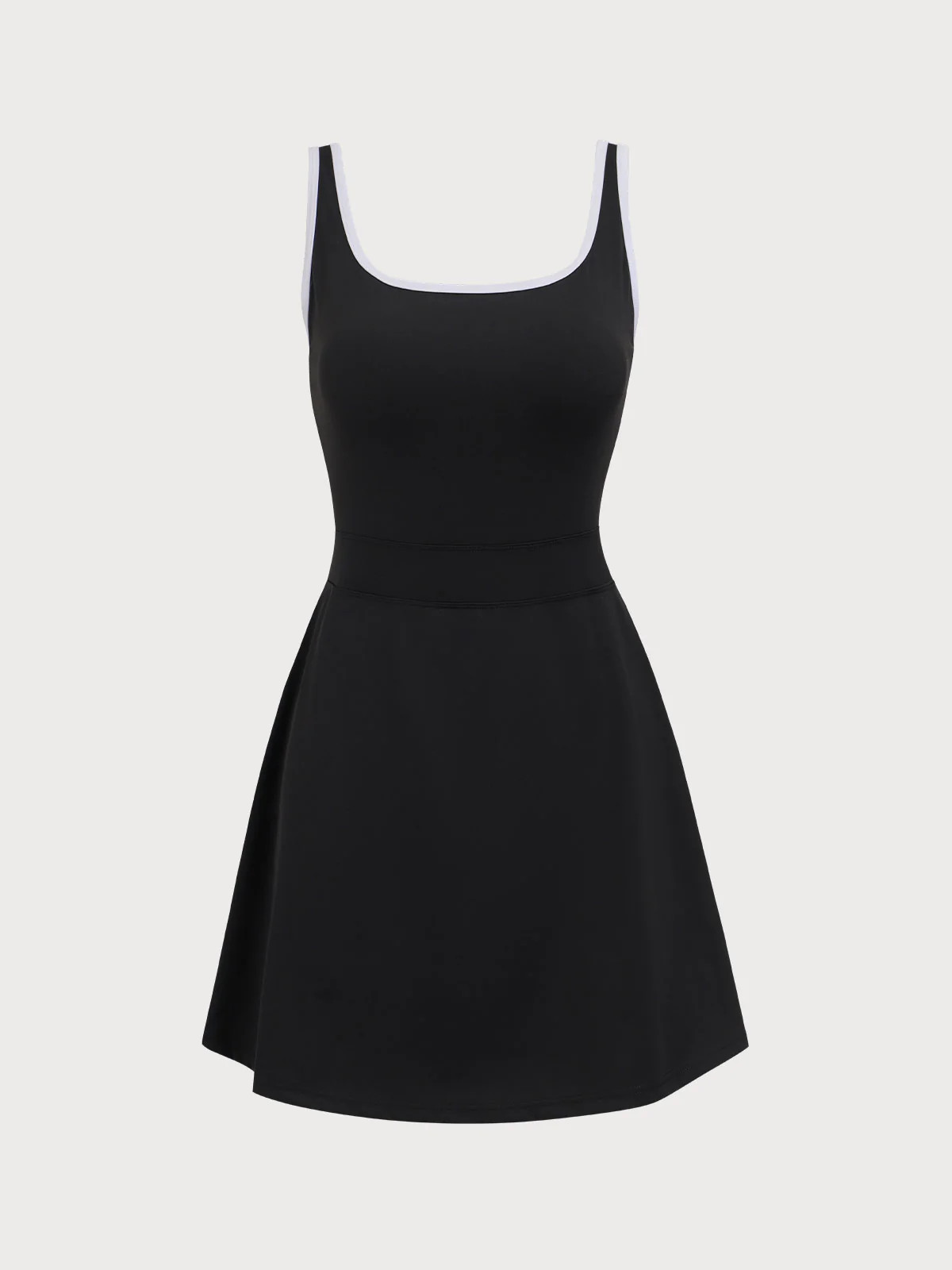 Black Contrast Square Neck Dress--Light Support & Reviews - Black - Sustainable Yoga Dresses&Yoga... | BERLOOK