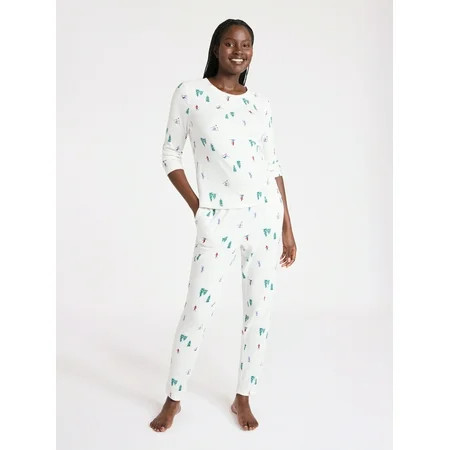 Joyspun Women's Waffle Knit Long Sleeve Top and Joggers Pajama Set, 2-Piece, Sizes S-3X | Walmart (US)