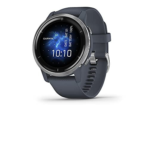 Garmin Venu 2, GPS Smartwatch with Advanced Health Monitoring and Fitness Features, Silver Bezel with GraniteBlue Case and Silicone Band (Renewed) | Amazon (US)