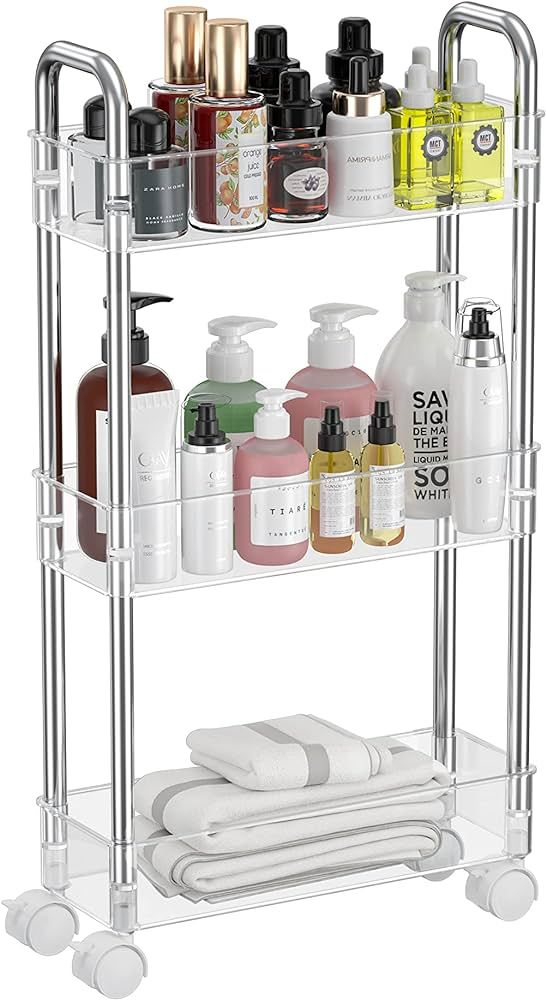 TESOIN Slim Rolling Storage Cart, 3 Tier Mobile Multipurpose Kitchen Shelf Organization Slide Out... | Amazon (US)