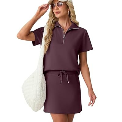 GRECERELLE Women's Summer 2 Piece Skort Set Half Zip Short Sleeve Top &… | Amazon (US)